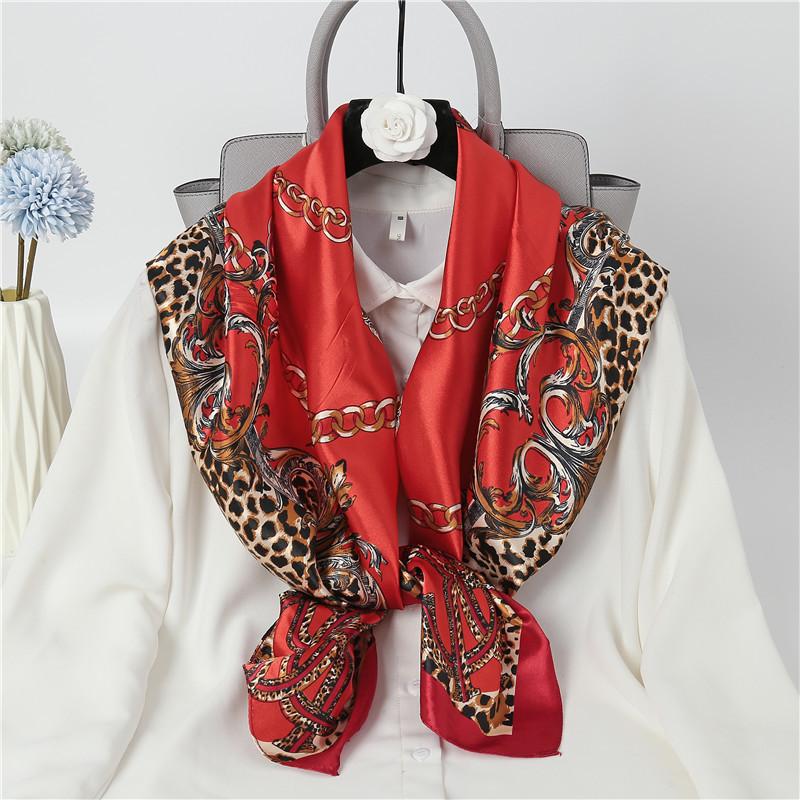 New 90cm Silk Scarf Women Print Hair Neck Square Office Ladies Shawl Bandanna Muslim Hijab Handkerchief Muffler Foulard female