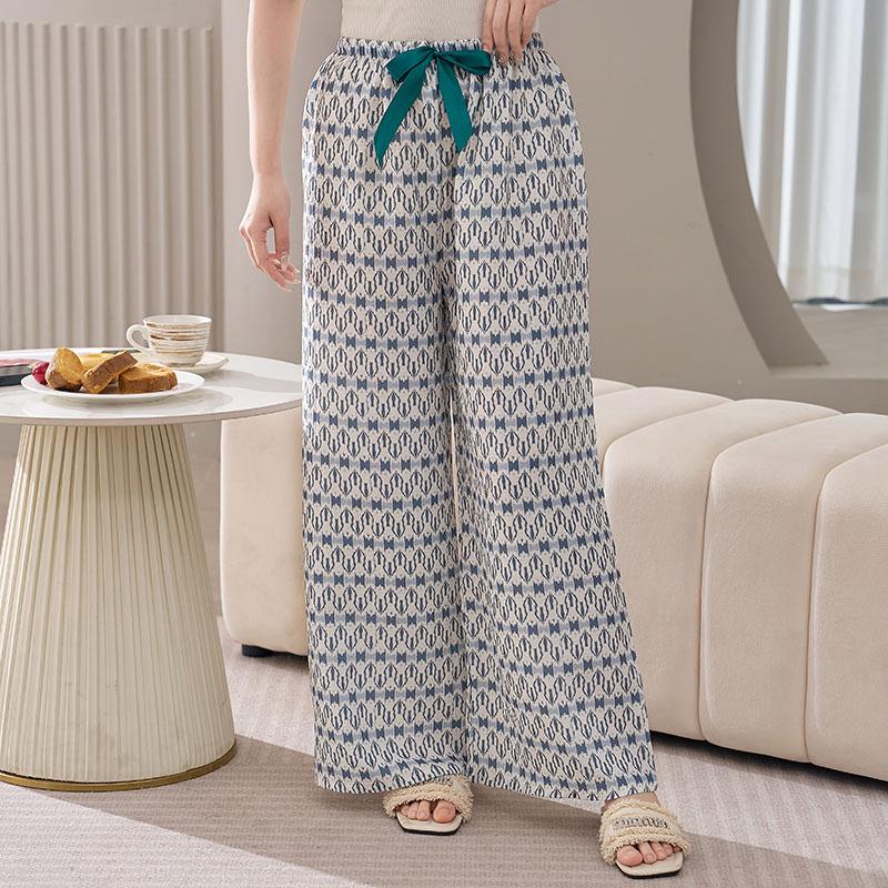 Women's Plus Size Cotton Silk Pajamas - Spring/Summer Lightweight Wide-Leg Pants for Beach, Loose Fit, Can Be Worn Outside