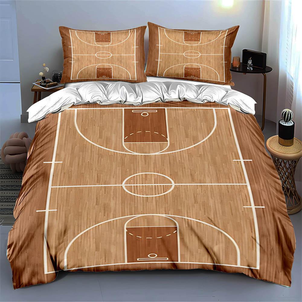 Basketballplatz-Design. Bettwäsche Bettbezug-Sets Bettbezüge Kissenbezüge Geschenke (1 * Bettbezug 2 * Kissenbezüge, ohne Bettdecke)