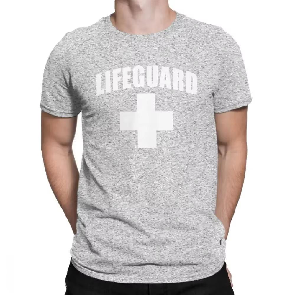 Funny Lifeguard T-Shirts Round Collar Cotton T Shirt Red Lifeguarding Unisex Uniform Tee Gift T-shirt Lightweight & Breathable for Cool Summer Outfits