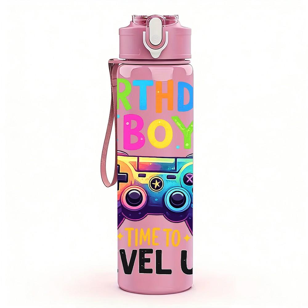 1PC Birthday Boy Game Controller Print 750ml Color Plastic Sports Water Bottle Leakproof Flip Straw Lid Suitable for Sports Office Home Use