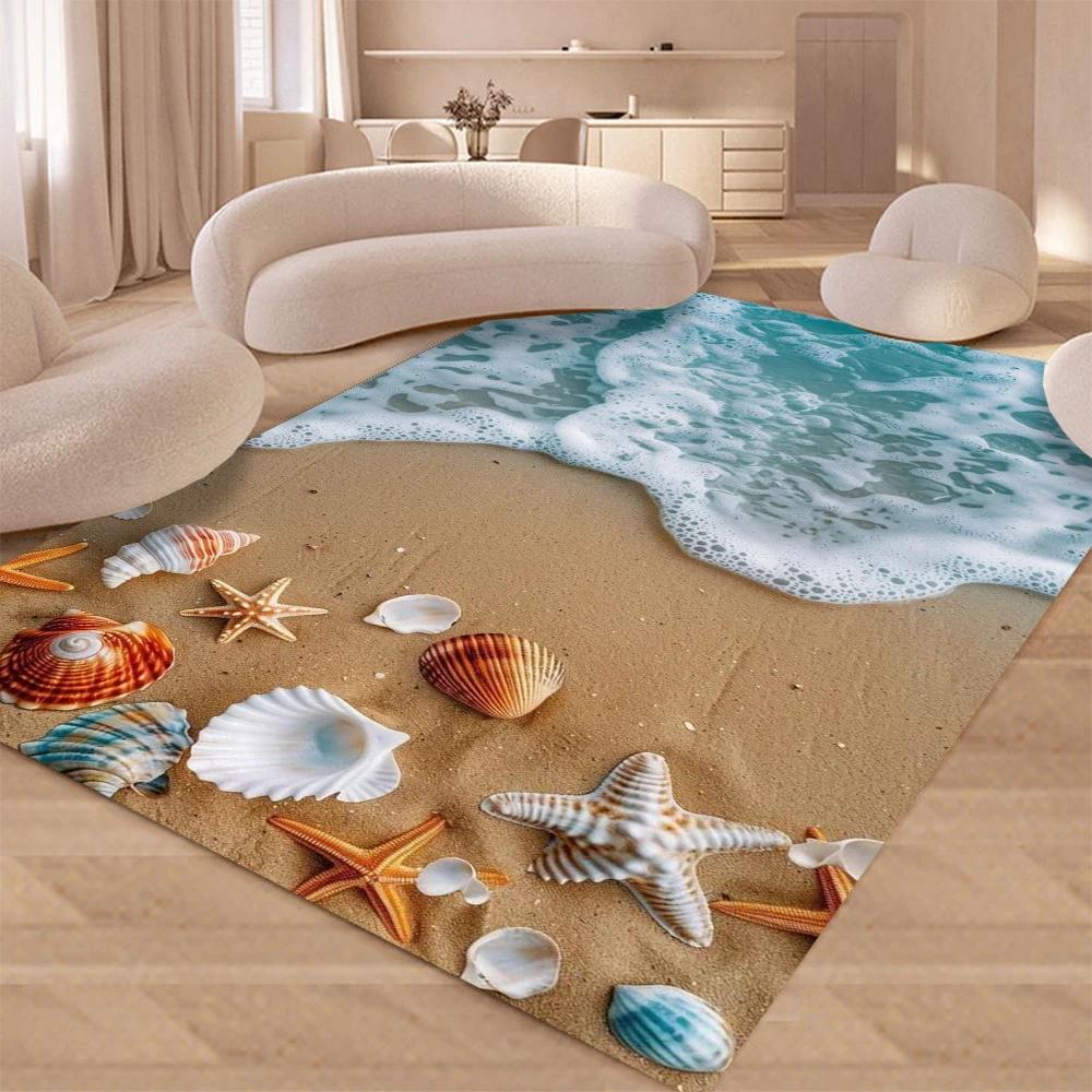 Ocean Beach Scallop Starfish Kitchen Mat Home Decor Carpet for Living Room Bedroom Bedside Foot Pad Non-slip Bathroom Doormat