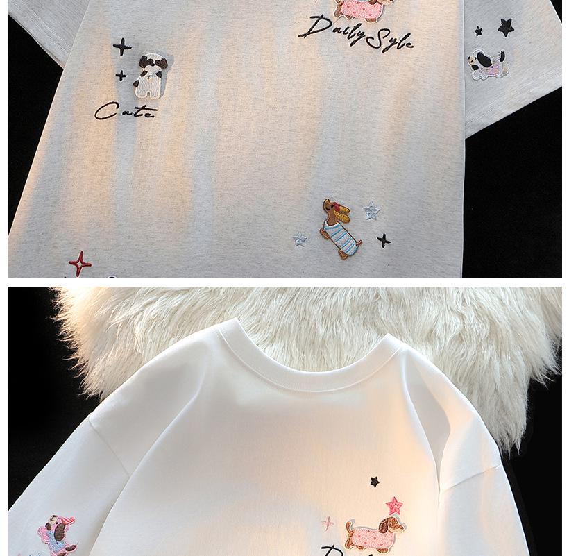 American Chic Embroidered Puppy Short-Sleeve Cotton T-Shirt for Women – Summer Loose Fit Cute Top