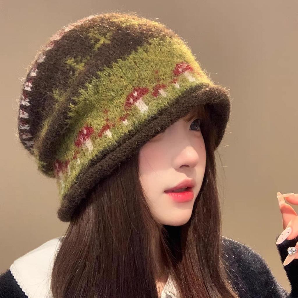 Jacquard Vintage Kniiting Wool Beanies For Women Autumn Winter Ear Protection Warm Cap Fashion Ethnic Anticold Pullover Hats