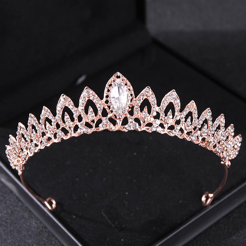 Rose Gold Crystal Bridal Tiaras and Crowns for Women Bride Rhinestone Prom Diadem Headband Bridal Wedding Hair Accessories Crown