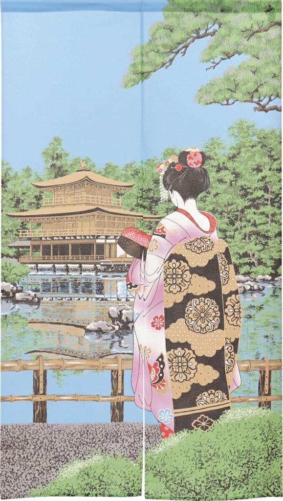 Noren Kobo Japanese Style Traditional 85cm Wide x 150cm Maiko and Kinkakuji Lace 2409 Noren, Ukiyo-e Tapestry, Half-Mare Curtain, Design, Long,