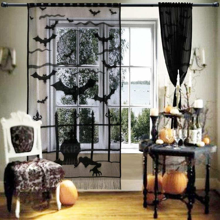 Halloween Decorative Table Cloth Black Lace Spider Holiday Party Backdrop