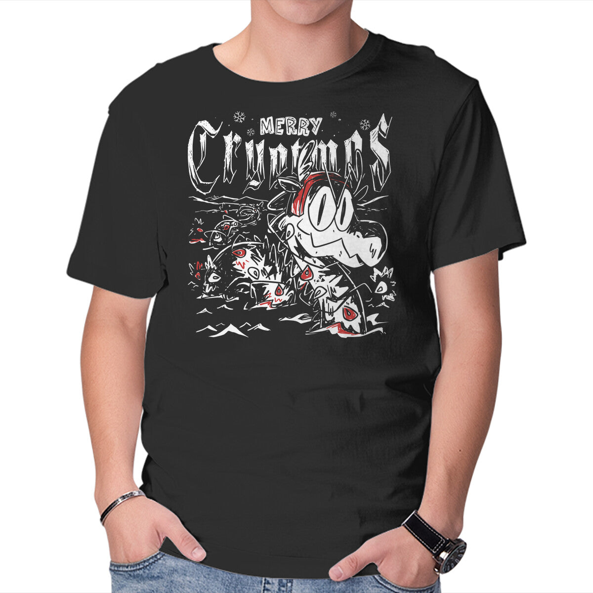 Unisex Crew Neck T-Shirt Merry Cryptmas Nessie Graphic Short Sleeve Casual Tee S