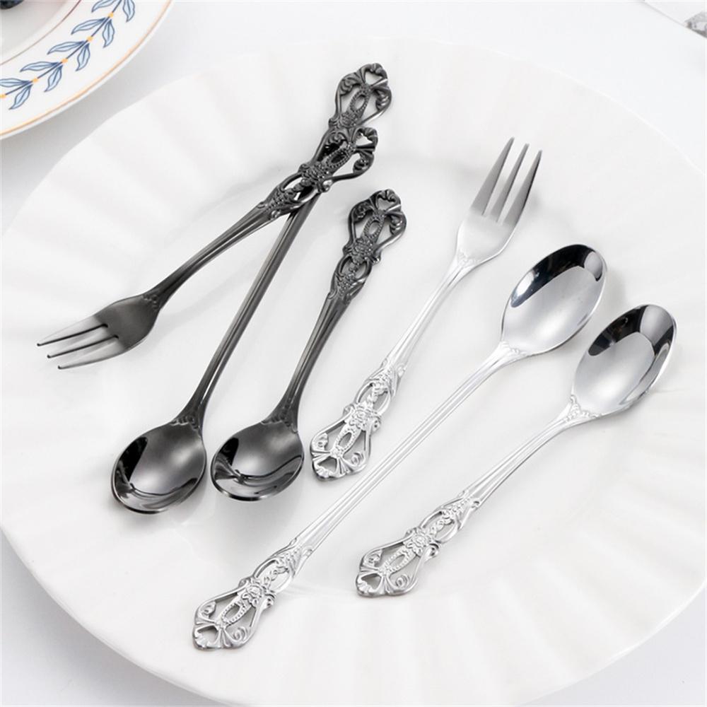 1/3PCS Teaspoon European-style Carved Stainless Steel Small Gift Tableware Long Handle Colorful Kitchen Accessories