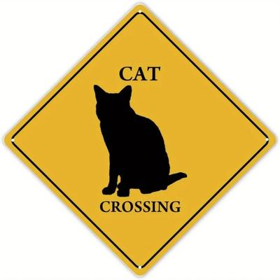 Schwarze Katze überquerend Metallwandkunst x Zoll Lustiges Außen-Gartendekor Schild Haltbares Geschenk für Haustierliebhaber