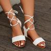 Fashion Sandals Women Summer New 2024 Beach Fashion Sexy Flat Casual Cross-Tie Open Toe Fairy Style Narrow Band Shoes Black Rome Sandals