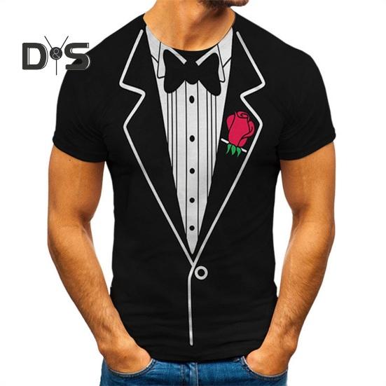 Мужская футболка, имитация костюма-двойки, пуловер, топы с круглым вырезом, короткий рукав, дышащая повседневная одежда L E