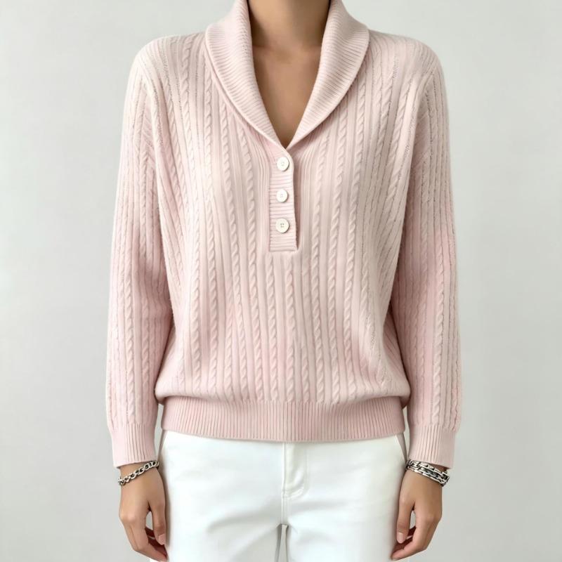 Women S Solid Polo Neck Long Sleeve Knit Sweater Casual Wear
