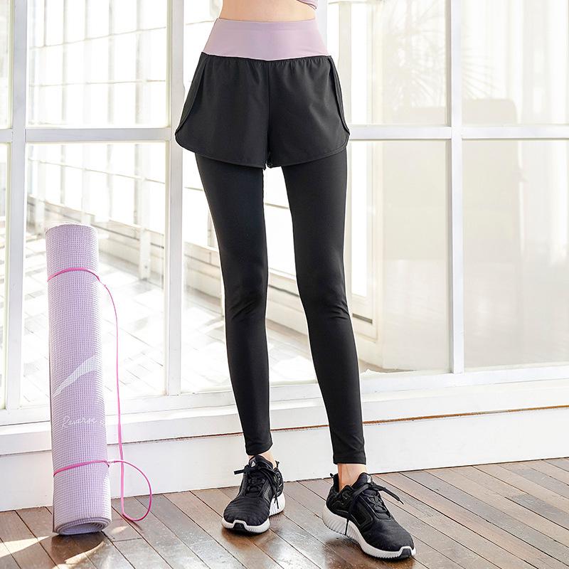 Women's High Waist Yoga Pants - Fake Two-Piece, Hip Lifting, Tight-Fitting, Elastic Running & Fitness Leggings