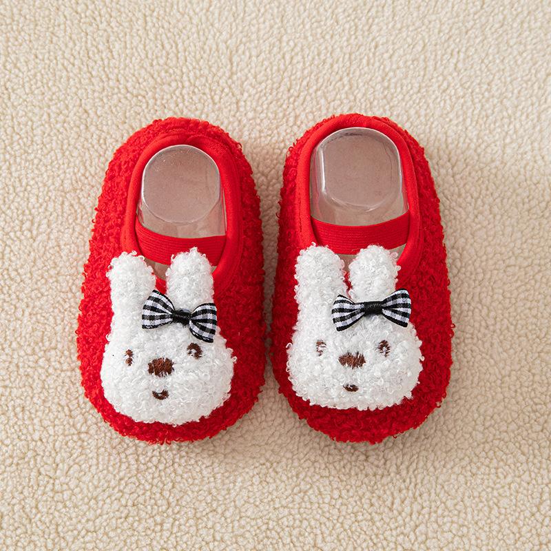 

Новые Нескользящие Детские Напольные Носки Новорожденный Зимние Теплые Тапочки с Мягкой Подошвой Младенец Малыш Носки для Ходьбы Обувь L красный