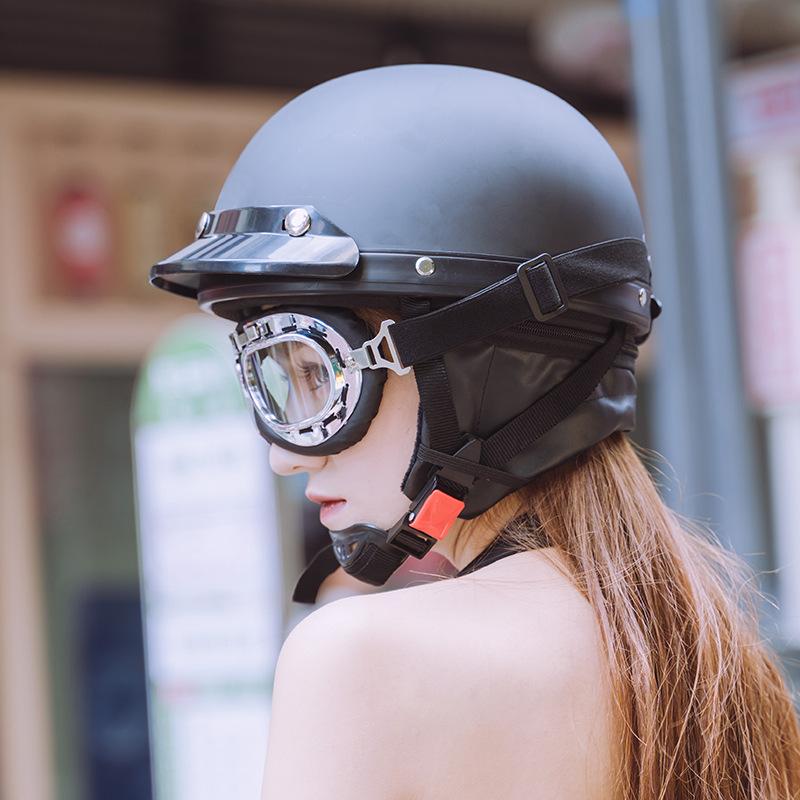 Helmet Men's Electric Car Winter Retro Helmet Women's Light Four-season Leather Helmet Couple Battery Car Hard Hat Warm Half Helmet