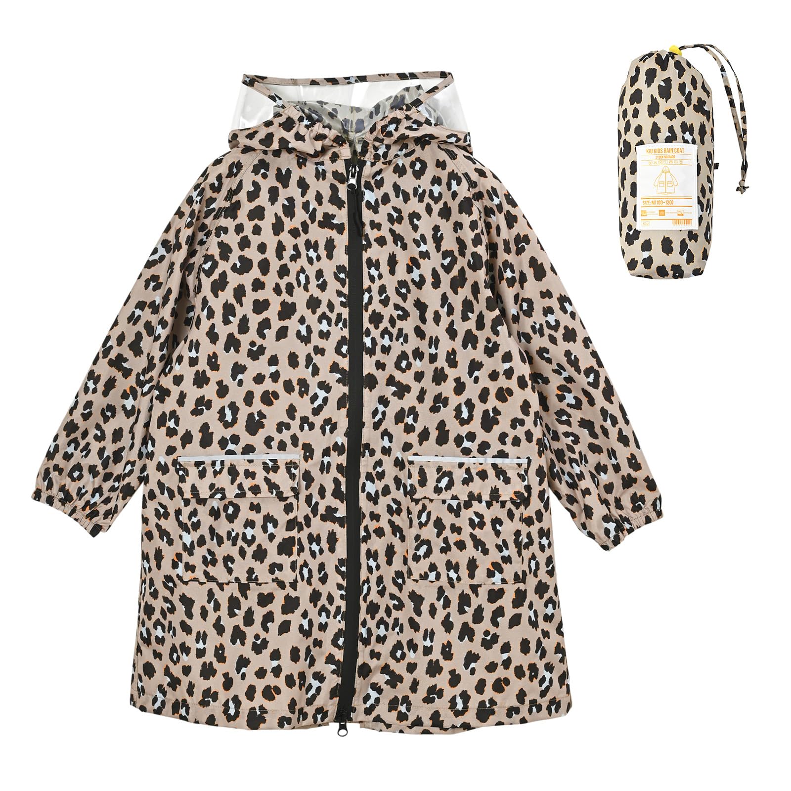 KiU Kids Rain and Perfect for and Rainy Rain Poncho for Kids with Storage and Perfect for and Elementary Stylish and Compatible with School Leopard