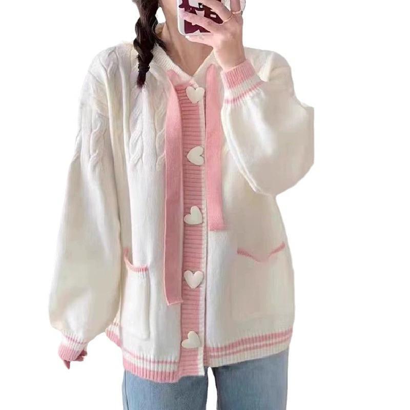 College Style Loose Fitting Hooded Junior High School Cardigan for Spring and Autumn Fashion, Student Knitted Jacket for Women, Cardigan for Women