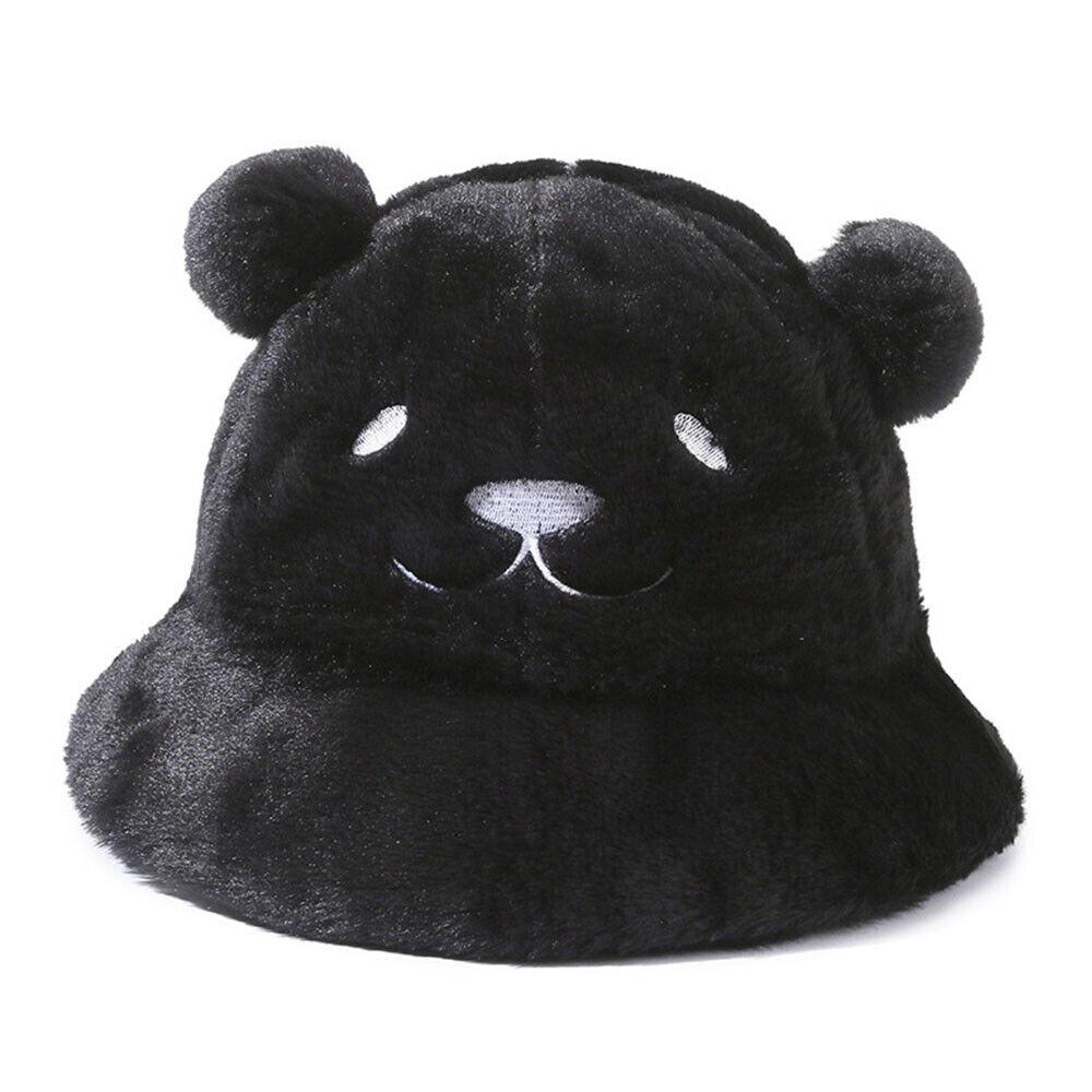 Frauen Fisherman Cap Cartoon Bär Panama Becken Kappe Plüsch Eimer Hut Winter Warm