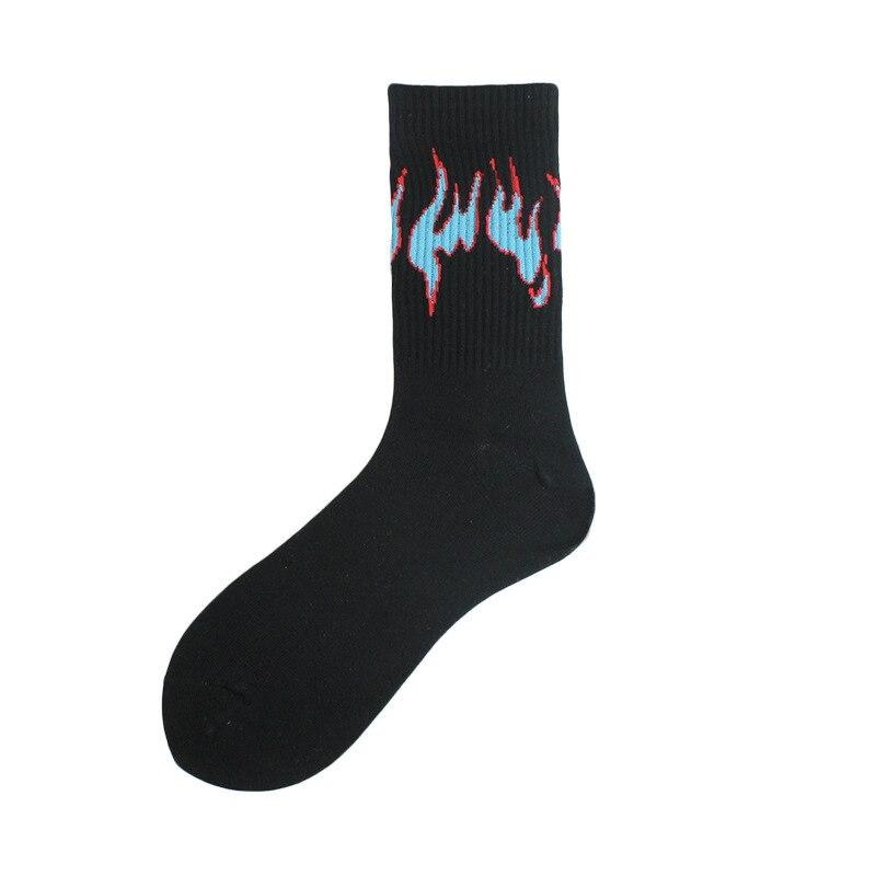 1 Pair Women Fashion Hip Hop Skateboard Long Socks Creative Fun Colorful Flame Printed Sox Unisex Street Couple Socks Wholesale