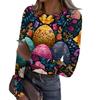 Women's Casual Fashion Round Neck Easter Print Long Sleeve Strip Top
