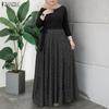ZANZEA Women Casual Round Neck Long Sleeve Polka Dot Print Patchwork Retro Dress