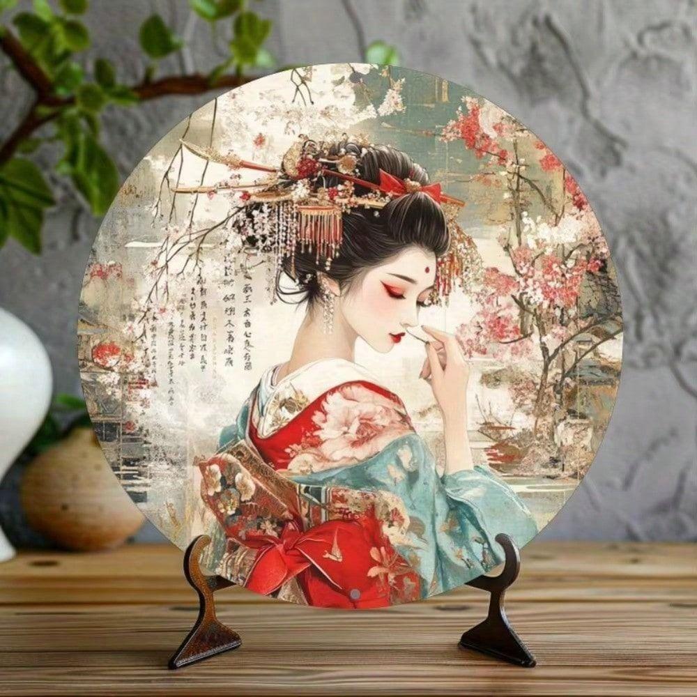 Round Metal Wall Sign Kimono Cafe Decor Vintage Tin Plaque