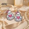 Cute Halloween Jewelry Pink Heart Ghost Earrings, with Bow Drop Non-oxidizing Earrings Lightweight Acrylic for Girls Women
