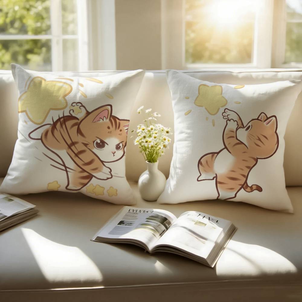 Cute Cat Athlete Childlike Heart Pillow Case Anti-dustmite Pillowcase Invisible Zipper Silky Short Plush Sofa Cushion Cover