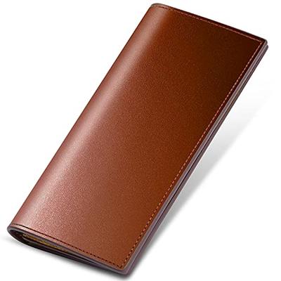 Men's Long Wallet, Genuine Tochigi Leather, Foldable, Large Capacity, Slim, Bi-fold Wallet (Brown)