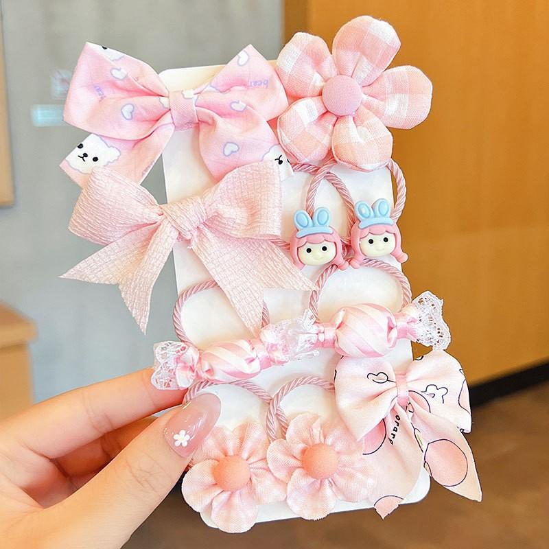 Uroczy Zestaw Gumek do Włosów z Kokardkami i Kwiatami Kawaii dla Dzieci Dziewczynek Elastyczne Gumki do Włosów Kokardy Akcesoria Gumka do Włosów Pierścień Sznurek Ozdoba do Włosów