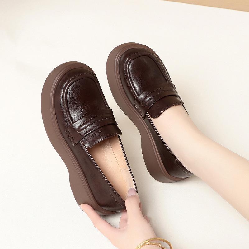 British style small leather shoes spring and autumn new single shoes one pedal platform soft leather loafers middle-aged women's shoes