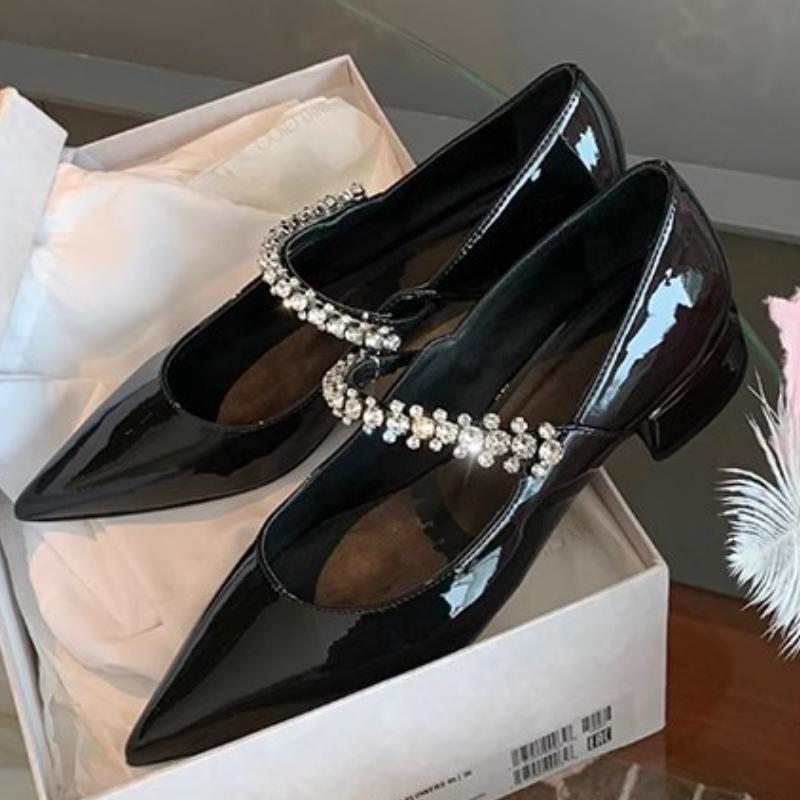 2025 New Small Pointed Flash Diamond Versatile Leopard Print Shallow Mouth Small Thick Single Order Shoes for Women in Spring