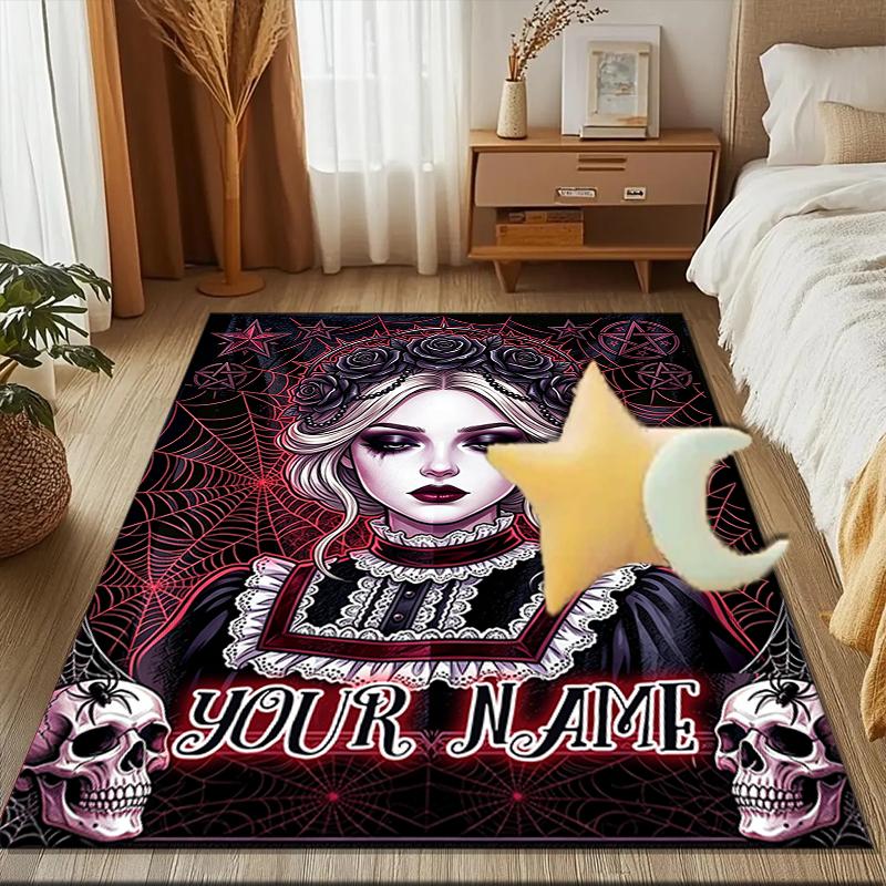 1PC Custom Name Gothic Rose Skull Artwork Theme Floor Mat Ideal for Living Room, Game Rooms, Office, Bedroom, Office Floor Mat , Floor Mats for Home