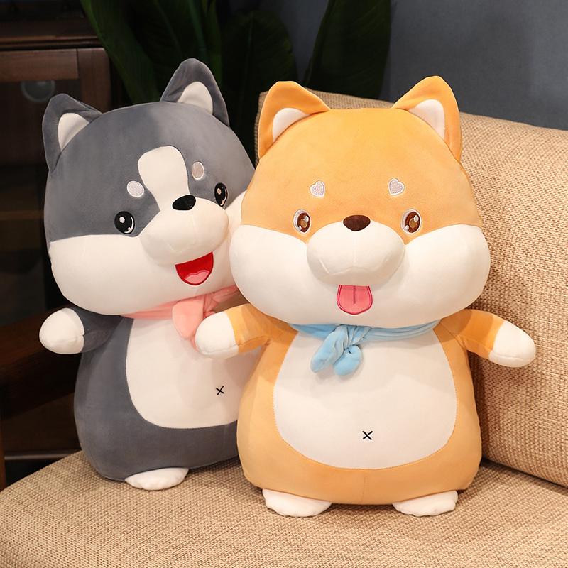 30Cm-60Cm Soft Stuffed Chubby Cartoon Husky Shiba Inu Plush Toys Comfy Fluffy Huggable Doggy Doll Warm Cute Accompany In Winter