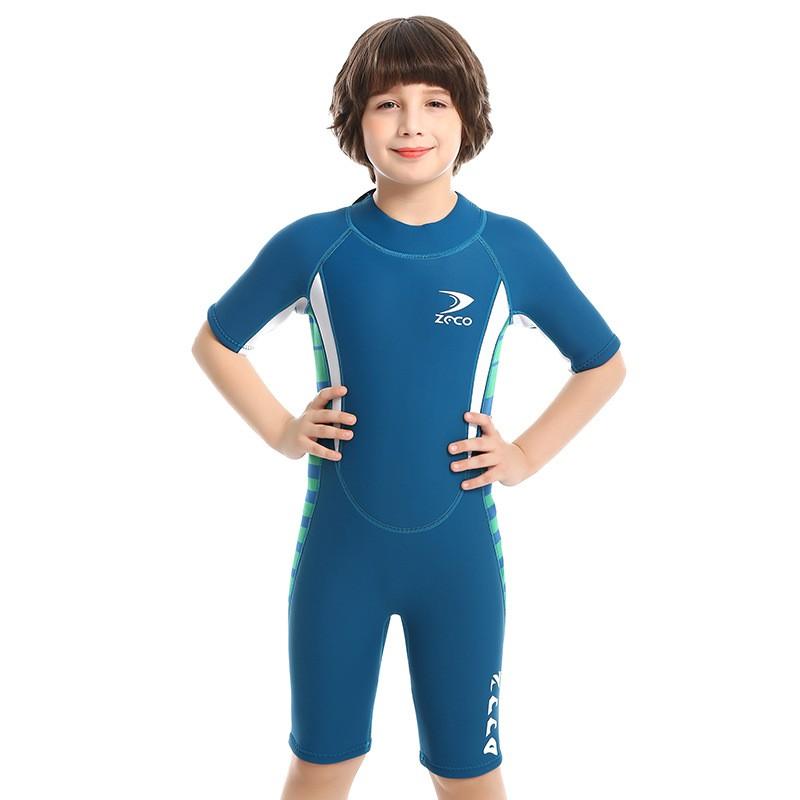 

2.5MM Short-sleeved Diving Suit Warm One-piece Children s Swimsuit Sunscreen Boys swimming Small Medium-sized XS