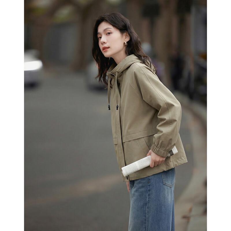 Demana Women s Fall Drawstring Stand Collar Trench Coat Jacket M
