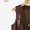 ZANZEA Women Casual V-Neck Sleeveless Faux PU Leather Cardigan Vest