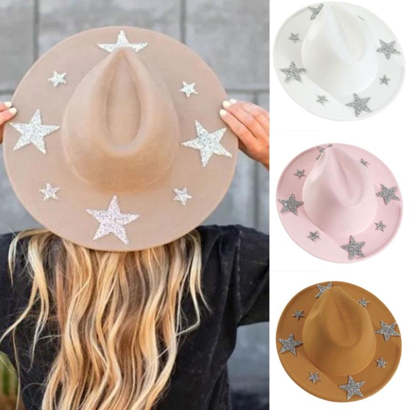 Sparkling Rhinestones Star Western Hat For Women Oversized Comfortable Hat Headpiece All Weather Stylish Headwear
