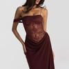 European Summer 2025 Sexy Spaghetti Strap Lace Patchwork Long Dress for Women