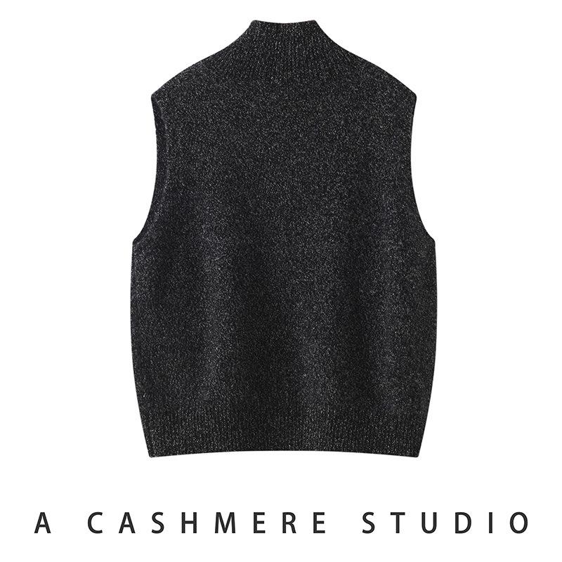 Lekasha Cashmere Sleeveless Half-High Neck Vest for Spring/Autumn - Women's Versatile Slimming Style
