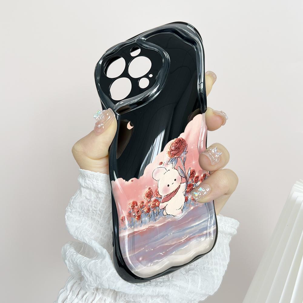 Cute Cartoon Pattern Cream Texture Casing Wavy Edge Soft Silicone Cover Phone Case for Xiaomi Redmi