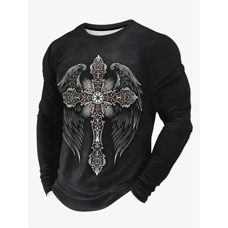 Men's 3D Print Casual Sports Round Collar Long-Sleeved T-Shirts Breathable Quick-Drying Loose Tops Street Camping Trend T-shirts