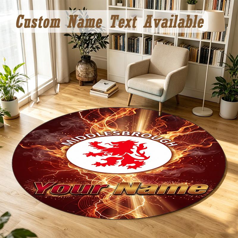 Round Rug Custom NameMiddlesbrough FC Pattern Non Slip Carpet Home Floor Decor