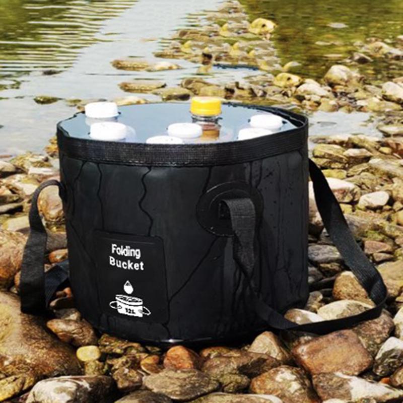 Camping Foldable Bucket 20L Water Container Waterproof Leak-proof PVC Collapsible Round Bucket With Lid Handles Fishing Bag