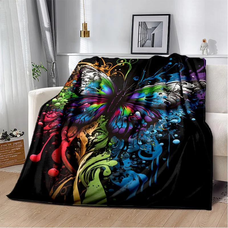 HD Fantasy Butterfly Flower Cartoon Blanket,Soft Throw Blanket for Home Bedroom Bed Sofa Picnic Travel Office Cover Blanket Kids