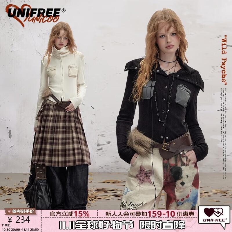 

UNIFREE Women s Plus Size Korean Style 3D Pocket Knit Cardigan M