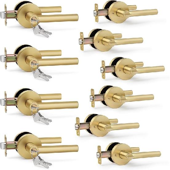Moquin Латунь Золото Прочный Круглый Дизайн Дверная Ручка, Дверная Ручка с Ключом Золотого Цвета, Реверсивный Замок для Входной Двери 1 Pack
