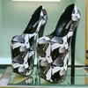 Sexy 22cm Extreme High Heels Shoes Woman Fashion Print Platform Pumps Heeled Shoes Lady Large Size Stripper Fetish Shoes Ladies