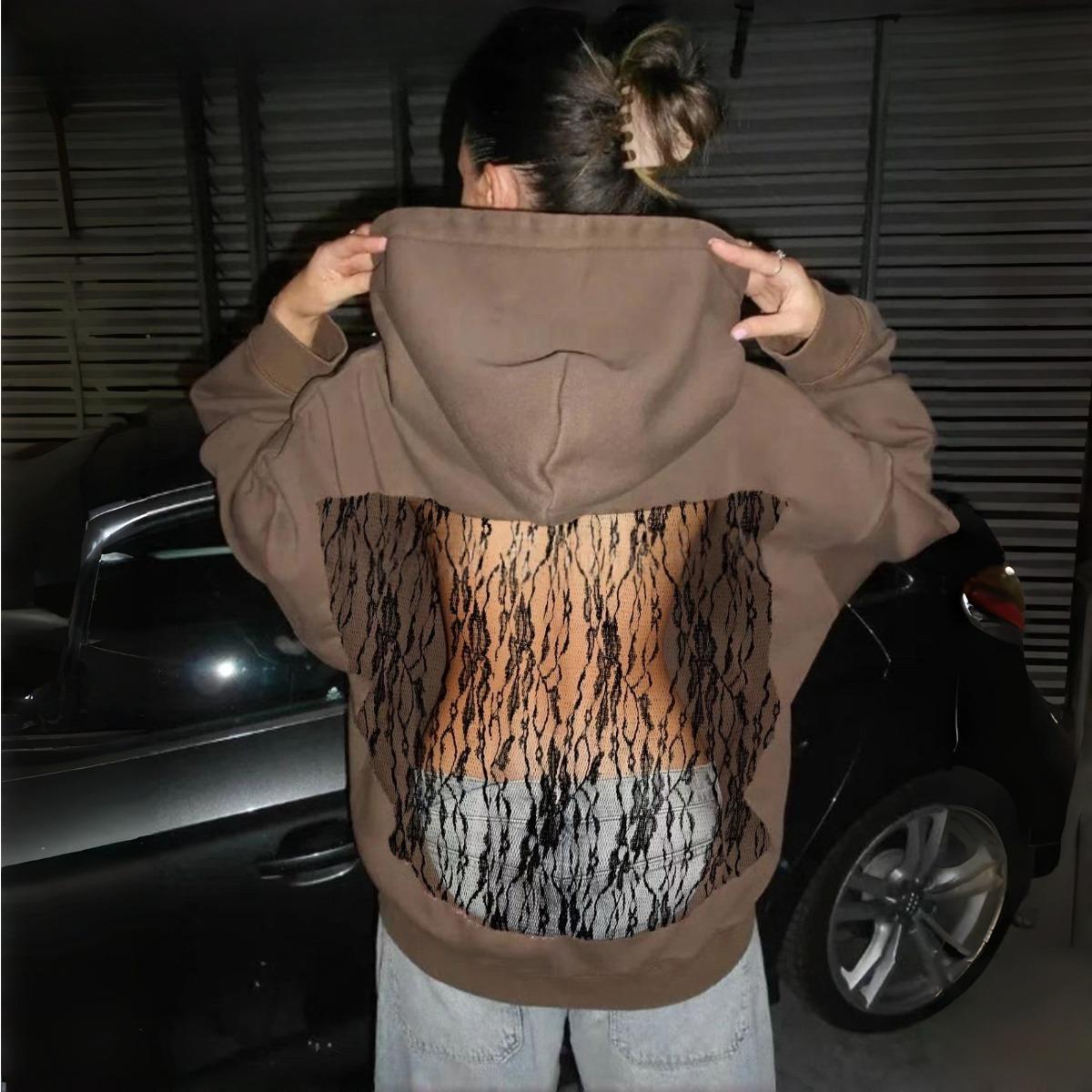 

2KWEIRD Американська готика Сексуальне худі з прозорої сітки Y2K Одяг Жіноча мода Напівпрозорий пуловер Толстовка Повсякденна куртка з довгими рукавами XS